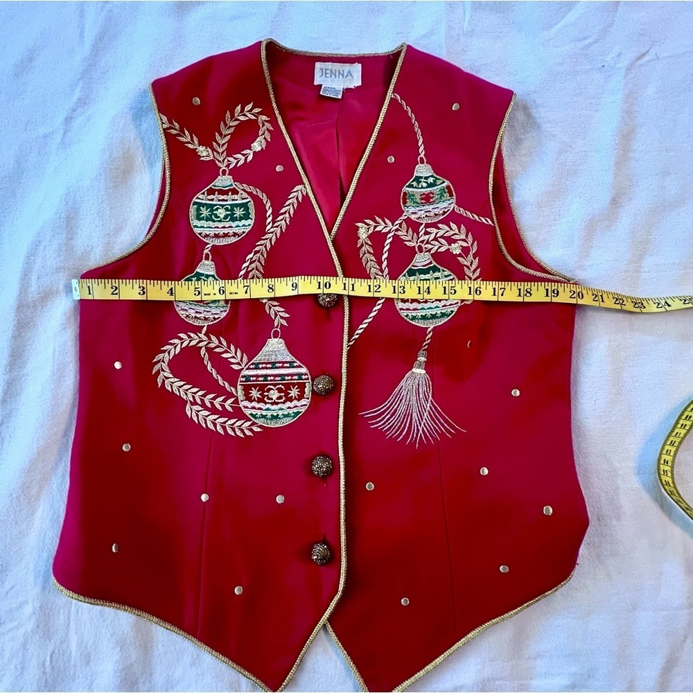 Jenna VTG 100% Wool Embroidered‎ Appliqué Christmas Ornament Button Vest Red L - Picture 16 of 16